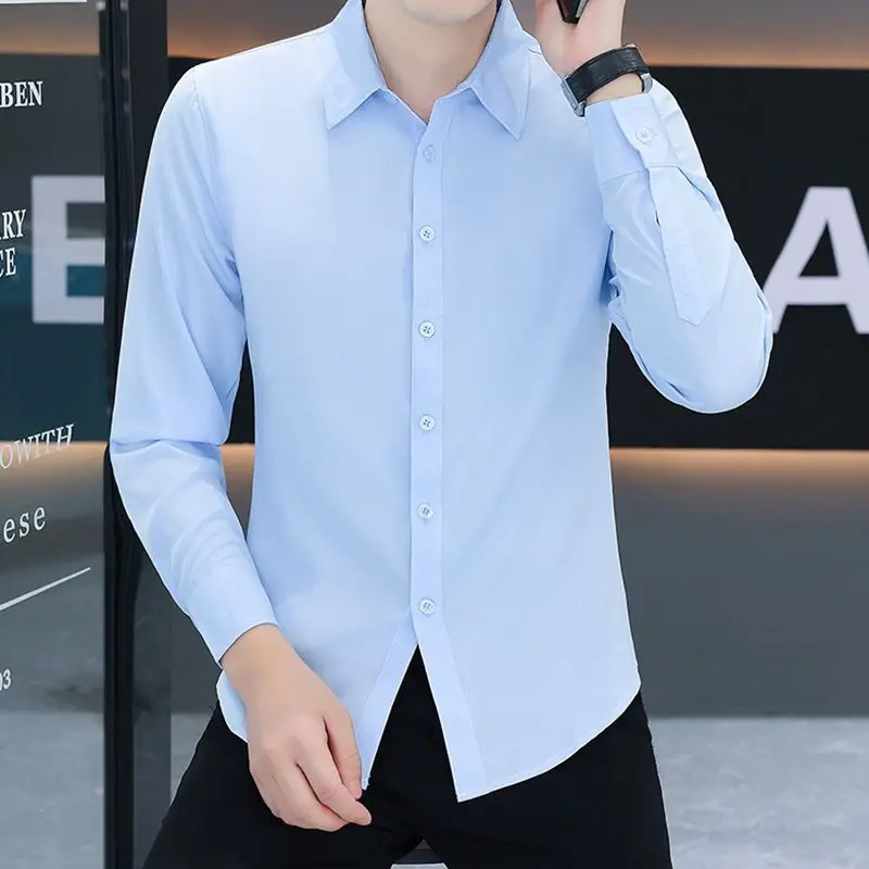 

Мужская повседневная рубашка-поло из бамбукового волокна, новая коллекция Весна-Осень 2025, приталенная, эластичная, из полиэстера