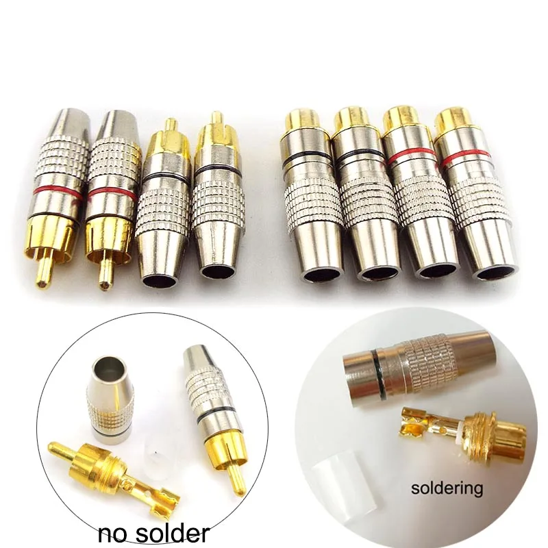 Gold plated RCA male Female Jack Plug Connector Audio Video solder no solder Adapter rca Female male Convertor for Coaxial Cable