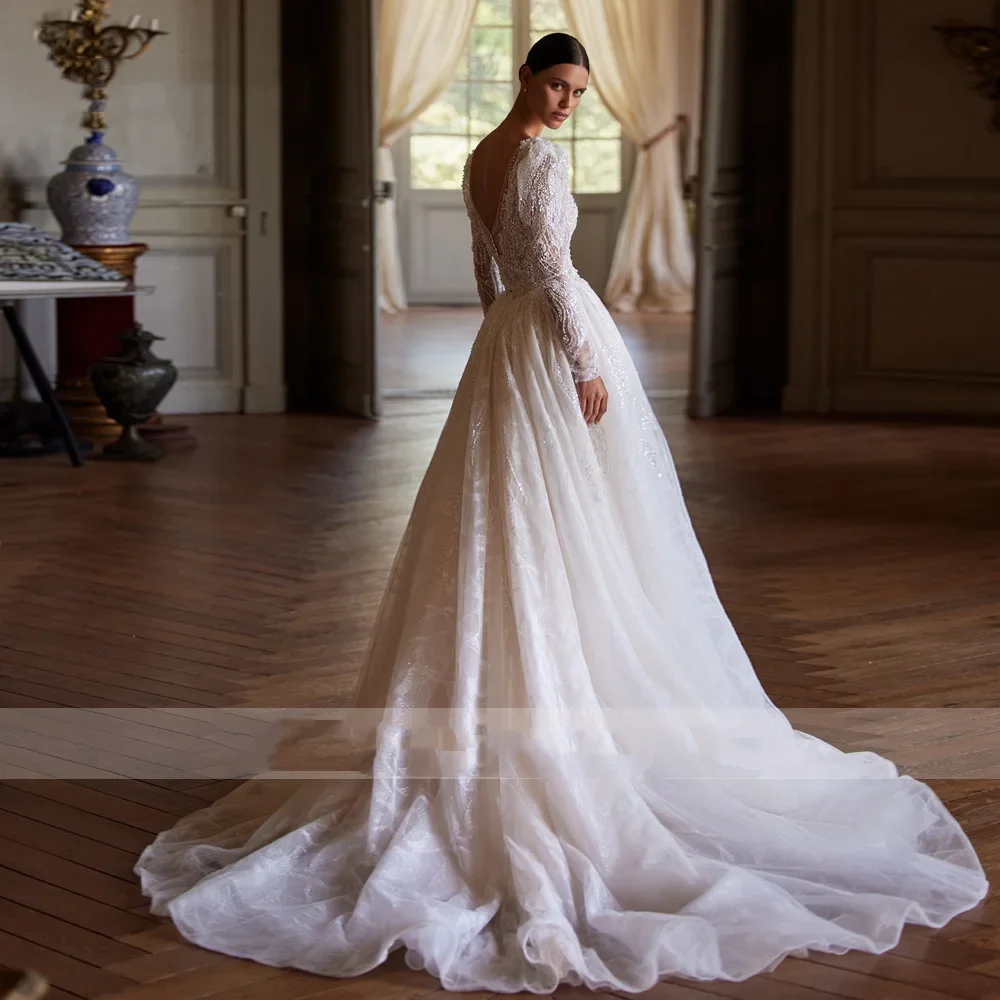 Flavinke カスタマイズされたマーメイドのウェディングドレス V ネック長袖 Vestido デ ノビア刺繍取り外し可能なトレインメイドのブライダルドレス