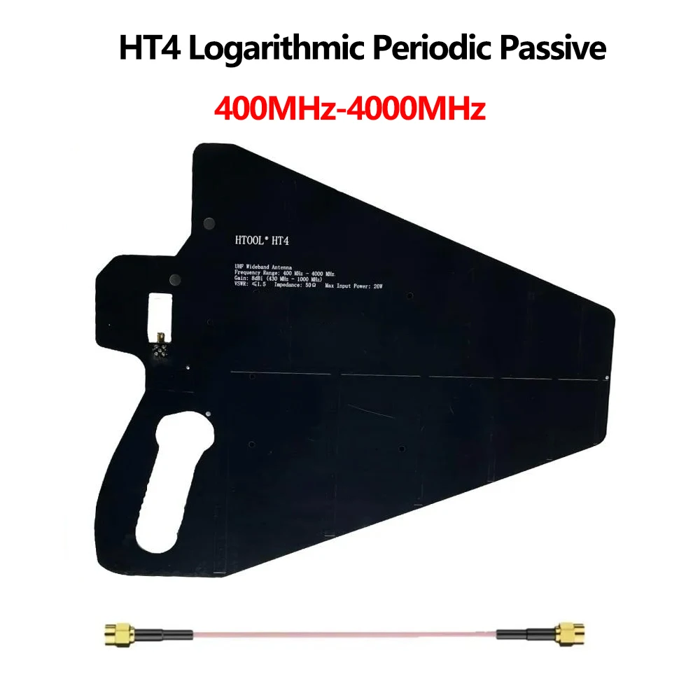 HT4 Handle Logarithmic Periodic Antenna 400MHz-4000MHz High Gain 8dBi (typical) VSWR ≤ 1.5 Maximum Input Power 20W SMA Connector