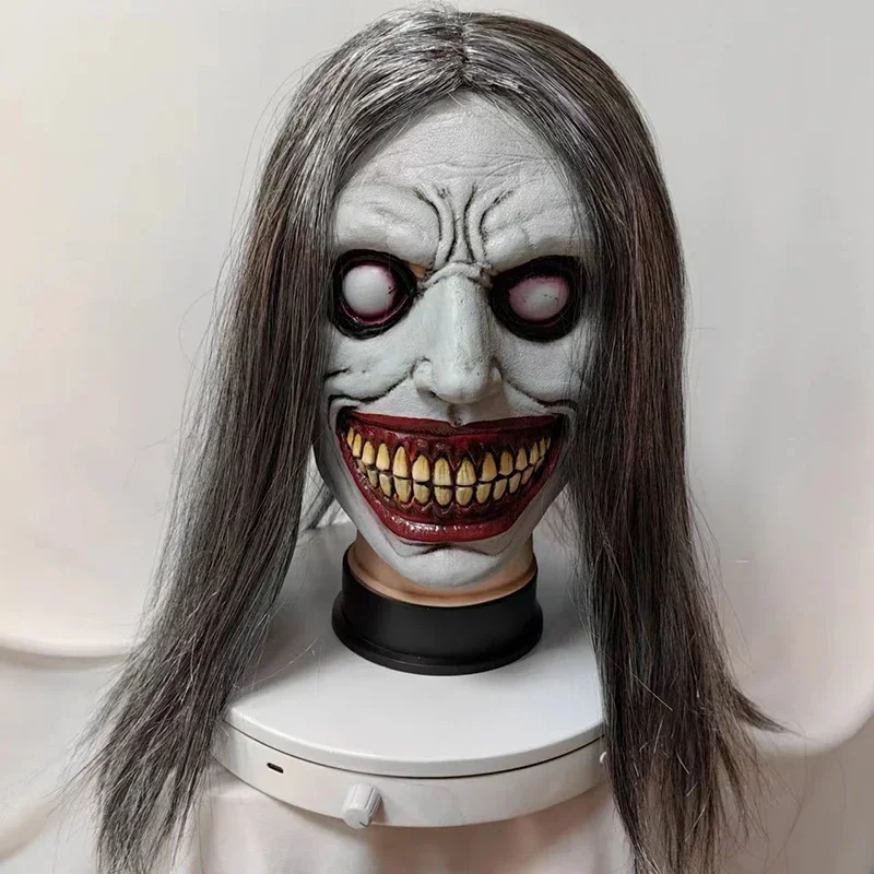 

Halloween Terror Latex Exorcist Mask Happy Smile White Eyed Demon Exorcist Headgear Halloween Party Supplies COS Costume Masks