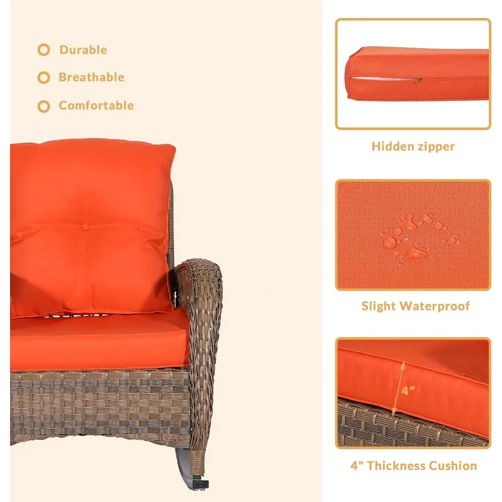 Outdoor Wicker Oversized Rocking Chair, All Weather- Resistant Patio Rocking Chair for Garden Lawn, Patio Wicker Furniture Seat