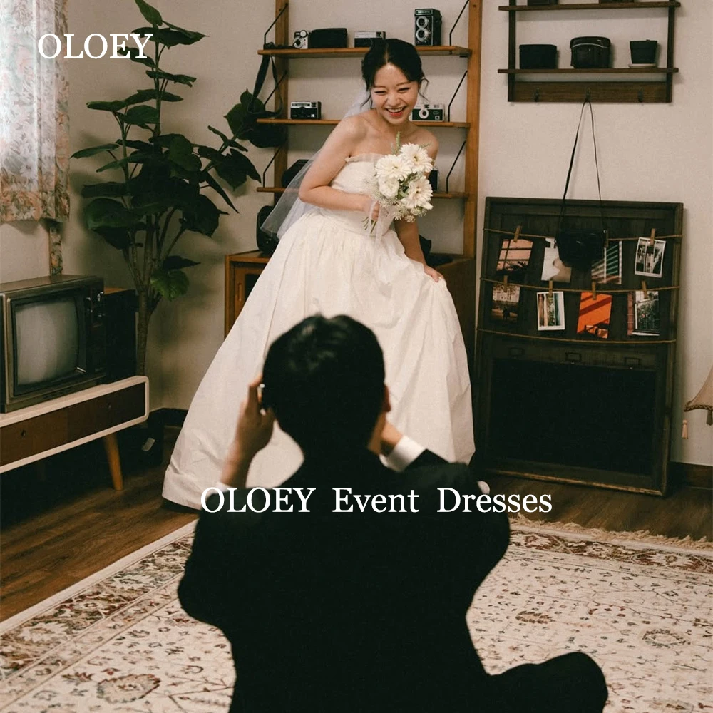 

OLOEY Simple Strapless A Line Wedding Dresses Korea Photoshoot Pleats Taffeta Bridal Gowns Customized Floor Length Sleeveless