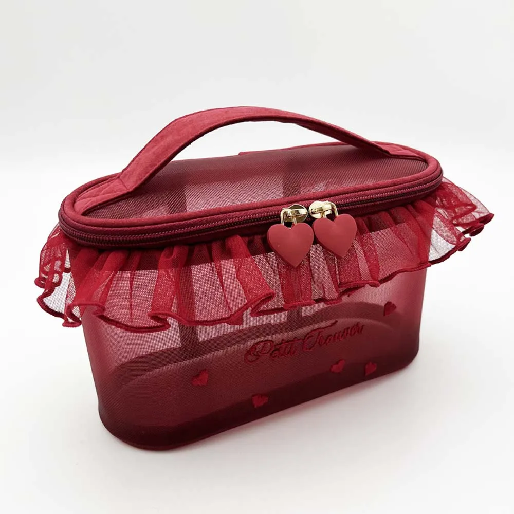 Handbag Mesh Cosmetic Bag Cosmetic Case Wash Pouch Mesh Storage Bag Large Capacity Lace Embroidered Makeup Bag Girls/Women