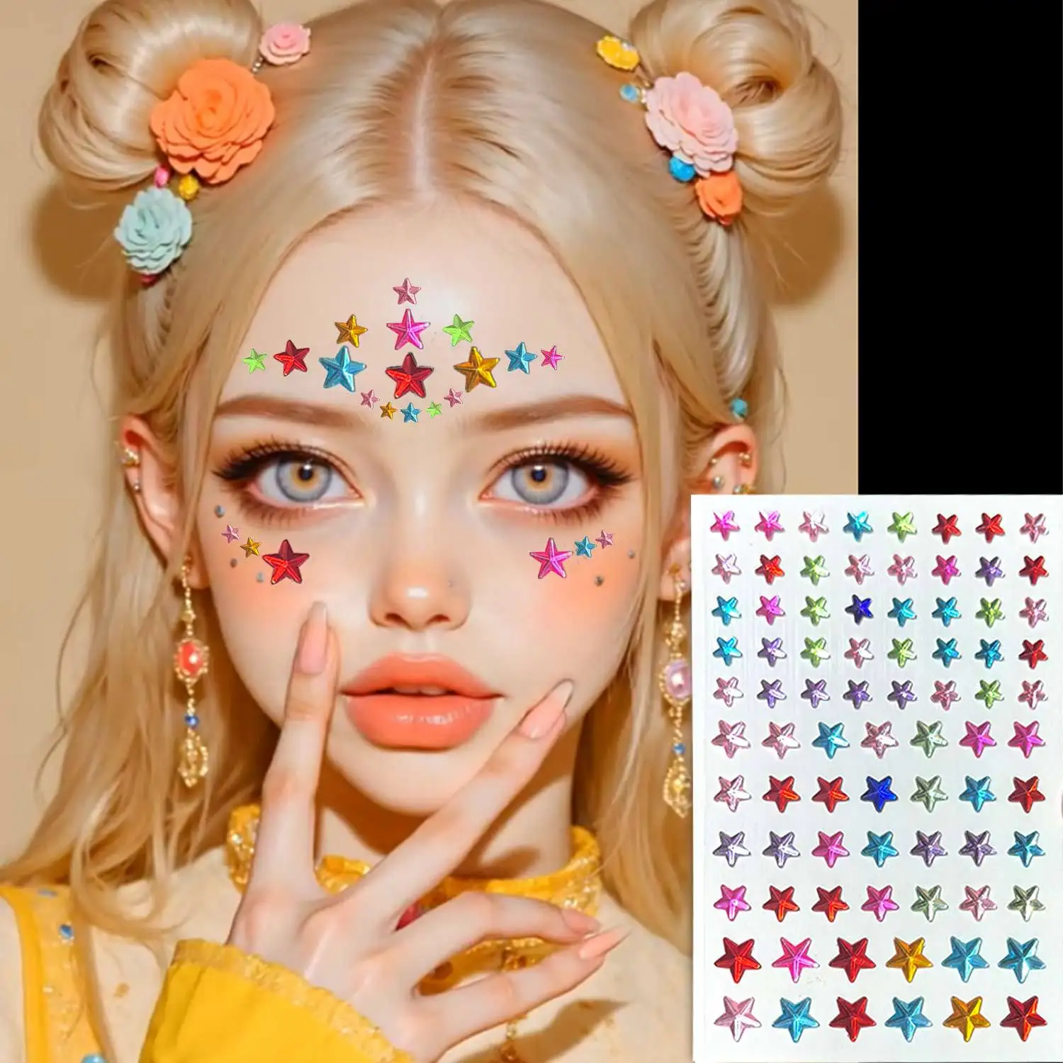 

Star Face Diamond Stickers Waterproof Shiny Premium for Kids Journal Adult Stage Makeup Nail Art Kit