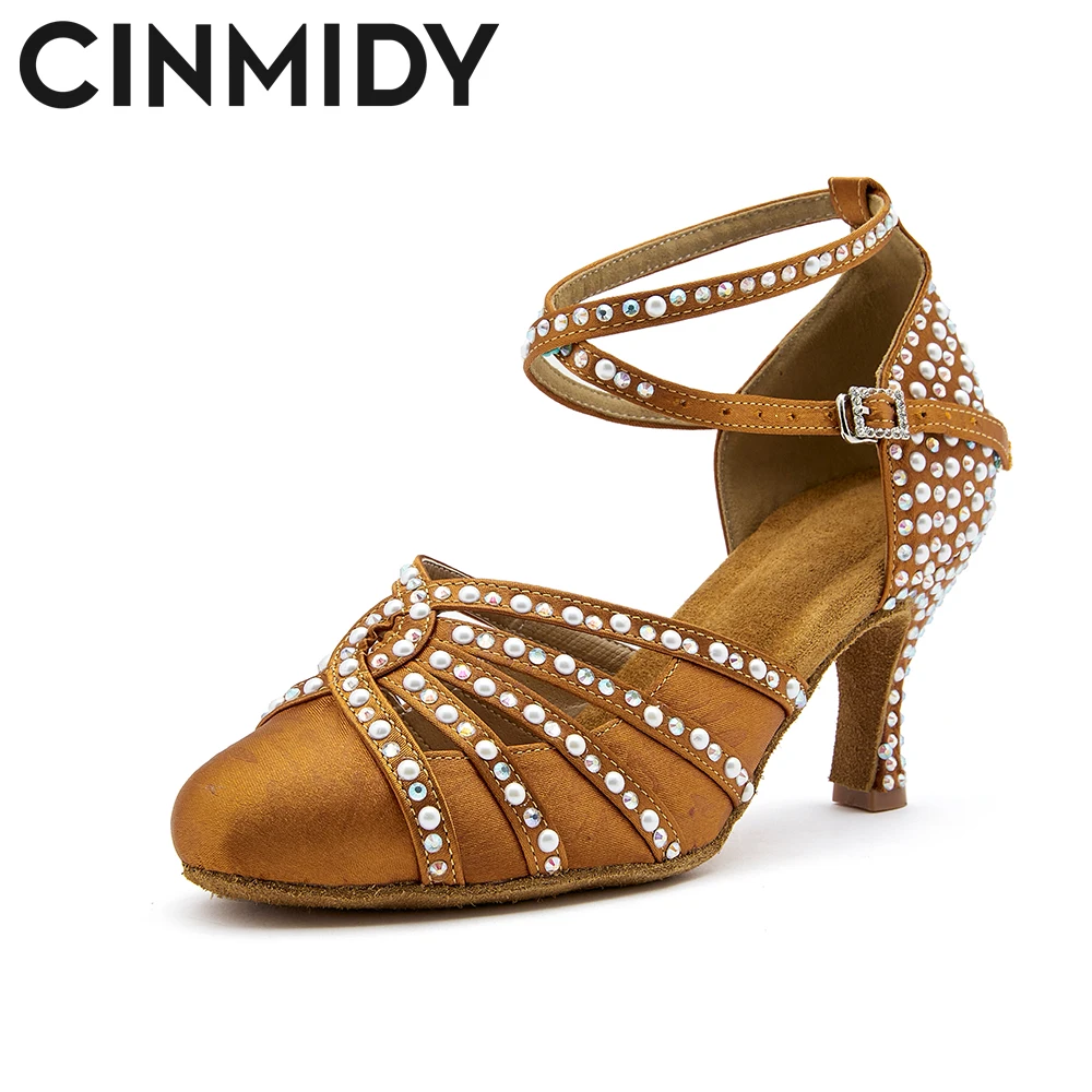 CINMIDY Professional Latin Dance Shoes Woman Soft Soled Salsa Modern Shoes Ballroom Dancing Shoes Women's Baotou Wedding Shoes