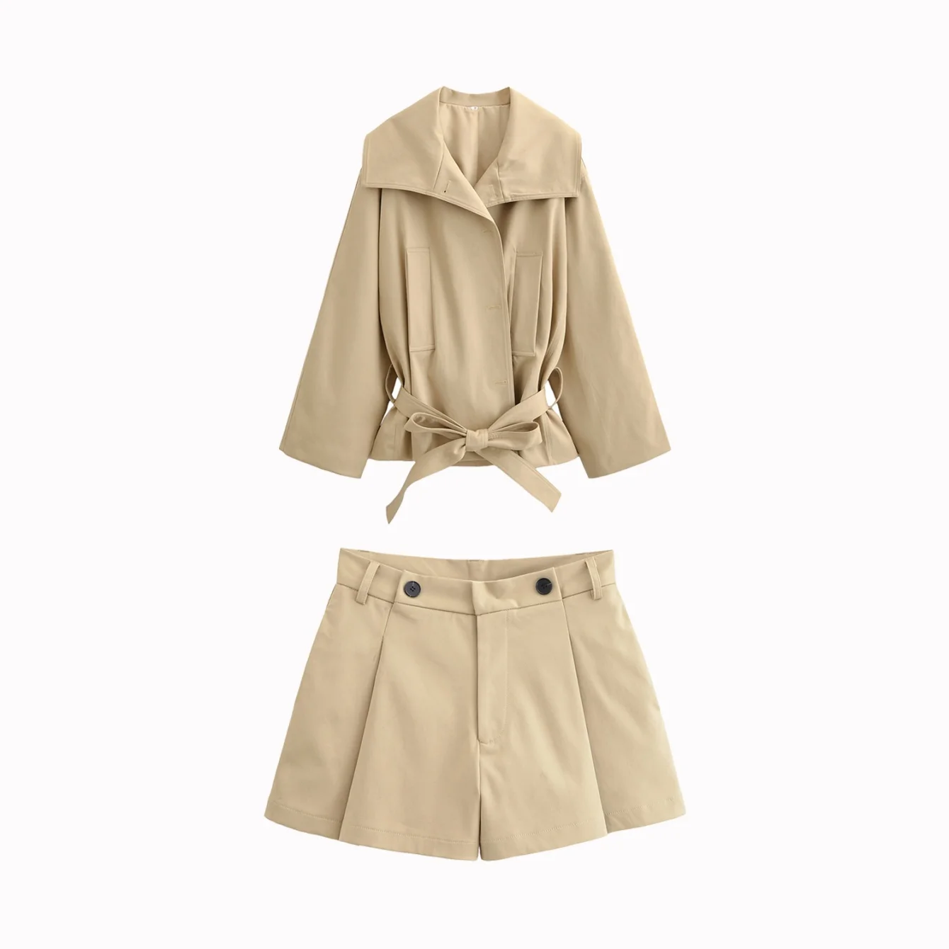 Streetwear Shorts Sets For Woman Autumn Women's Clothing Elegant Temperament Jacket Coat With Belt Top Or Wrinkle Mini Shorts