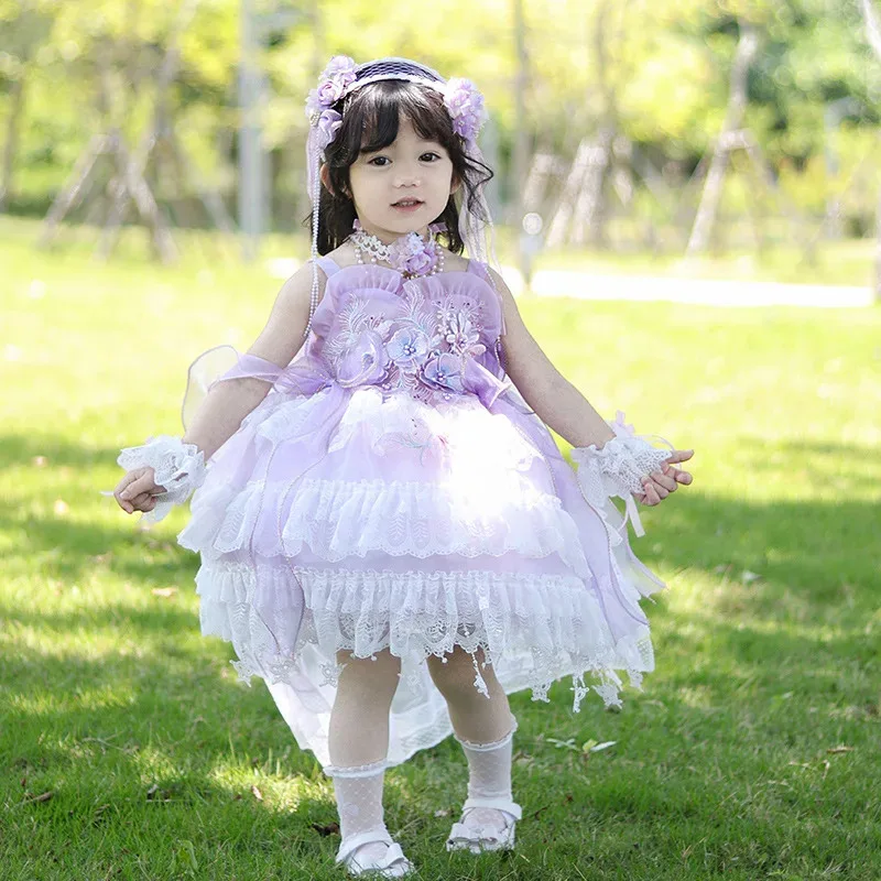 2025, novedad de verano, vestido para niñas, traje de actuación para niños, chaleco de boda con flores de Lolita, vestido de princesa, vestido de fiesta de cumpleaños, regalo del 1 de junio