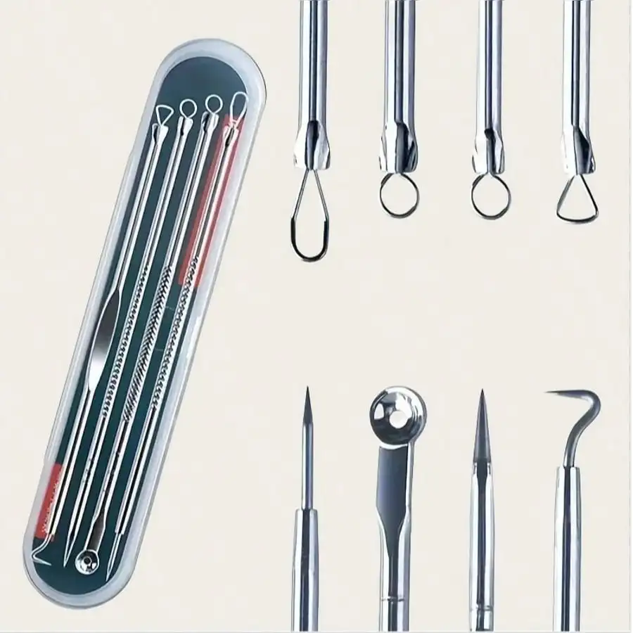 4-Piece Professional Blackhead Removal Set - Acne Removal Tools For Whitehead Acne Removal - Deep Cleansing And Skin Cleansing Tools For Acne Removal - Beauty Tools