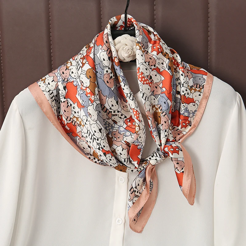 2022 Luxury Brand Hijab Design Shawl Wrap Print Silk Square Scarf Women Female Hair Hand Wrist Foulard Headband New Bandana