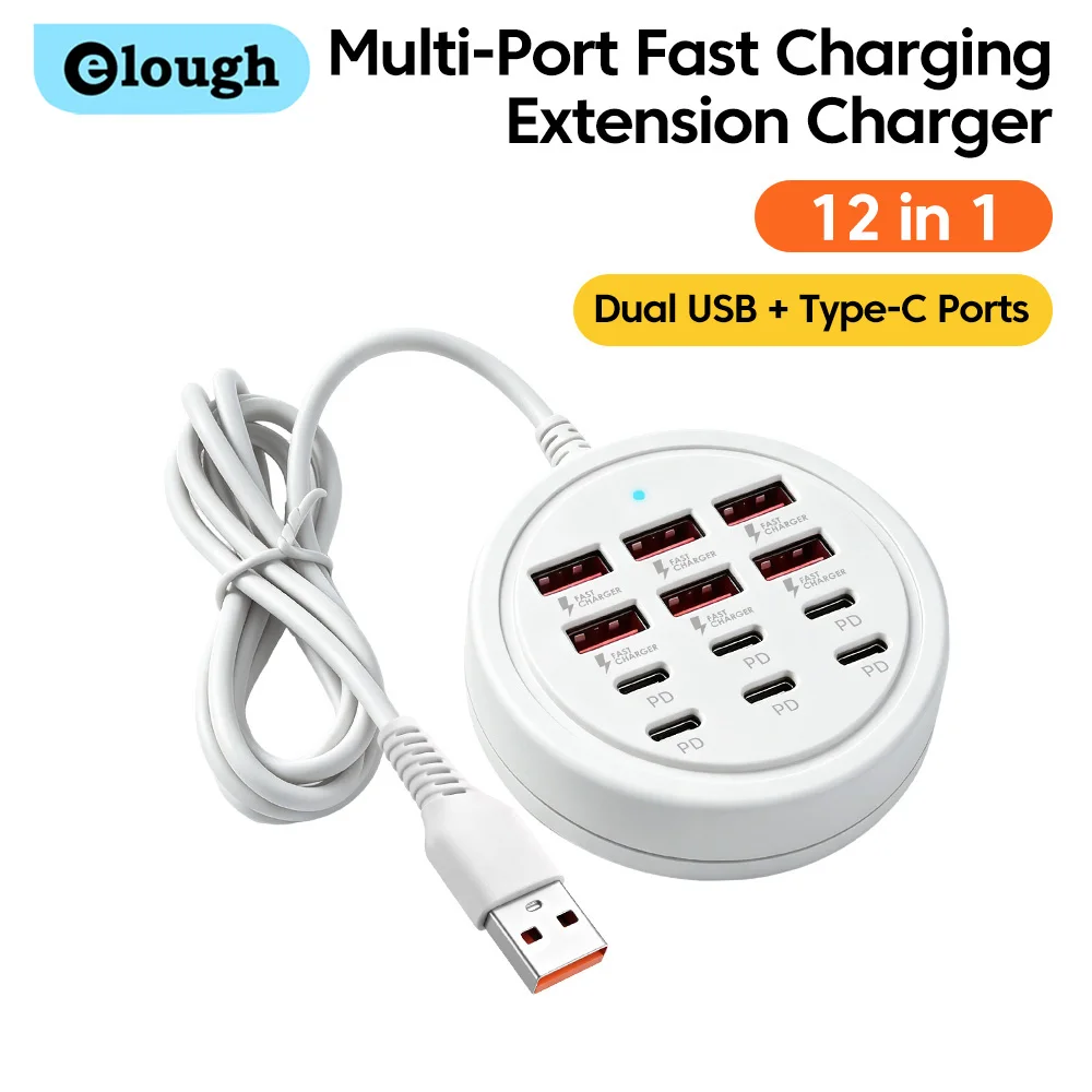 12 in 1 6 USB  6 Type C Charger Power Strip Universal Fast Charging Adapter Electric Socket Extension Cable Table Socket