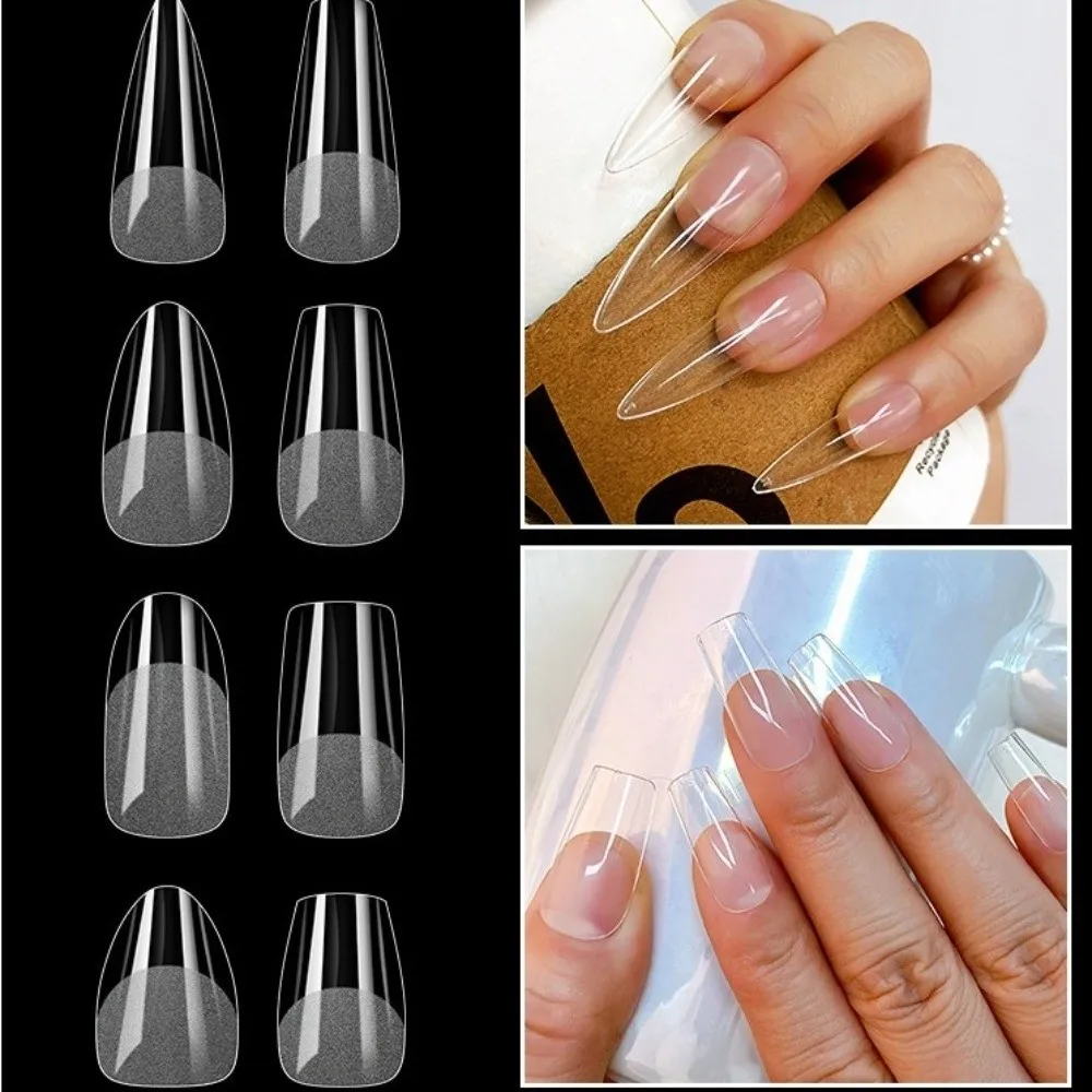 600 قطعة رقيقة جدا قصيرة مسمار نصائح قصيرة مربع التابوت اللوز شكل واضح تمديد نصف غطاء نصائح كاذبة لا أثر أشكال الأظافر