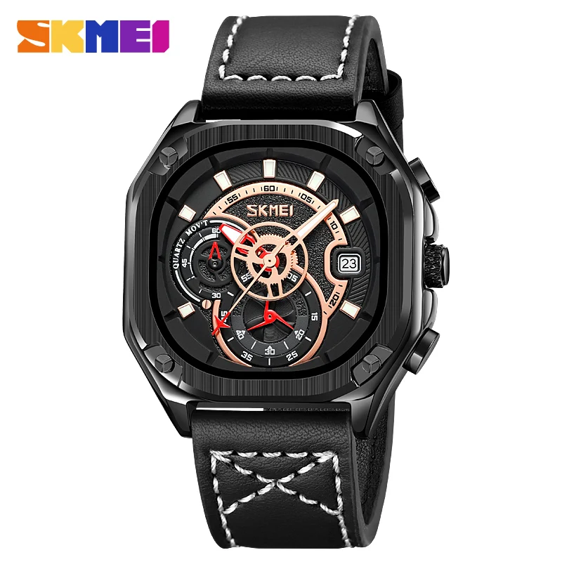 SKMEI Men's Watches Waterproof Quartz Square Wrist Watches Man Watch For Men Date Sports Leather Band Clock Male Montre Homme