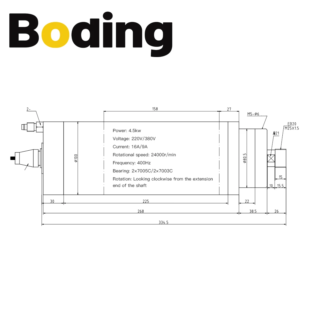 BODING CNC Motor de husillo refrigerado por agua 4.5kw 220V 380V ER20 24000RPM para cortador de piedra CNC