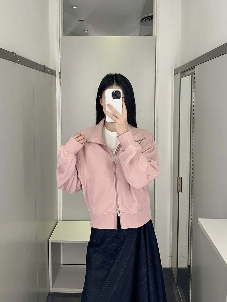 

mat Cosniu Sle Casual ort Zipper oulder Insertion Collar Pink Jaet Spring New Women's ort Cotton Commute Wind
