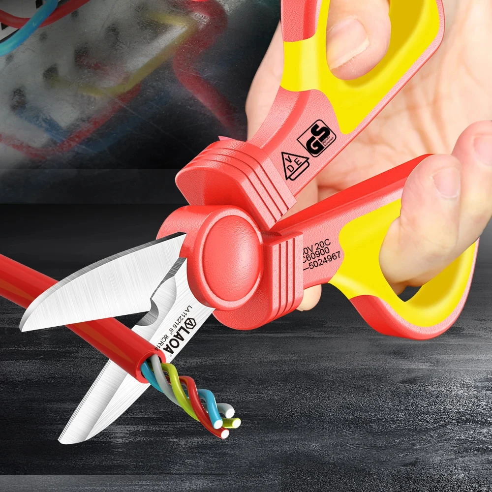 LAOA VDE Electrician Scissors 1000V Isolated Cable Cutter Wire Curved Shears Crimping Tools