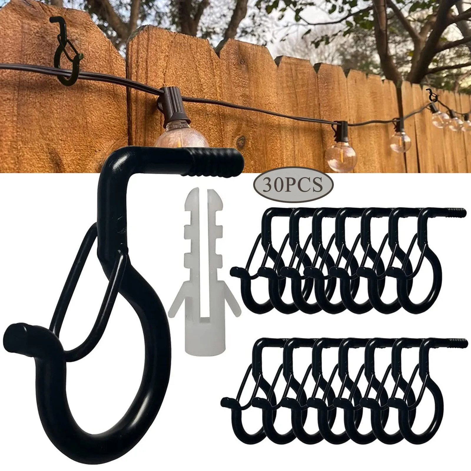 30PCS Wall Eye Hook Suitable For Wall Mounted Line String Light Hooks House Patio Lawn & Garden Outdoor Light Strings Hooks