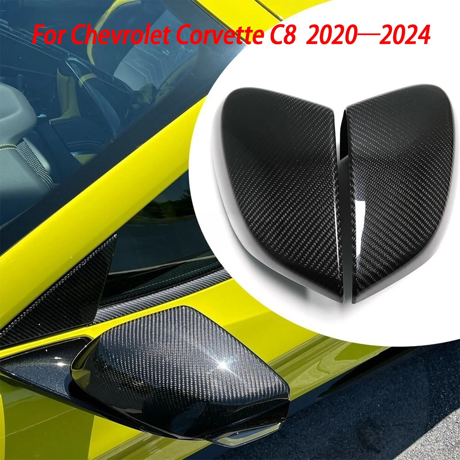 For Corvette C8 Stingray Coupe 2020-2024 Genuine Carbon Fiber Car Side Wing Mirror Shell Caps Window Triangle Panel Accessories