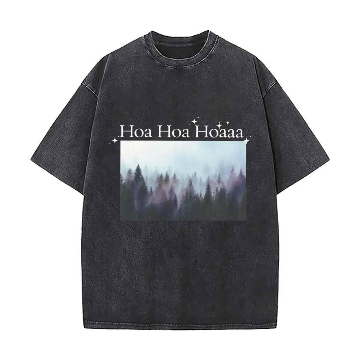 Misty Pine Forest Nature Landscape Artwork Distressed Faded Baggy Streetwear Tops for Park Hangouts