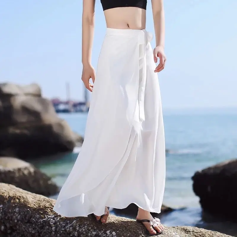 Vendita calda primavera maxi gonne lunghe in chiffon plus size vita alta regolabile gonne da spiaggia bohémien eleganti gonne da festa