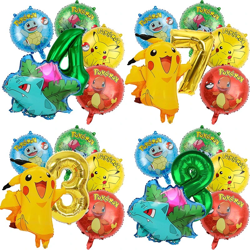 Niedliches Pikachu Bulbasaur Zahlenballons-Set Pokémon Jungen Mädchen Babyparty Geburtstagsdekoration Cartoon Anime Kinder Partyzubehör