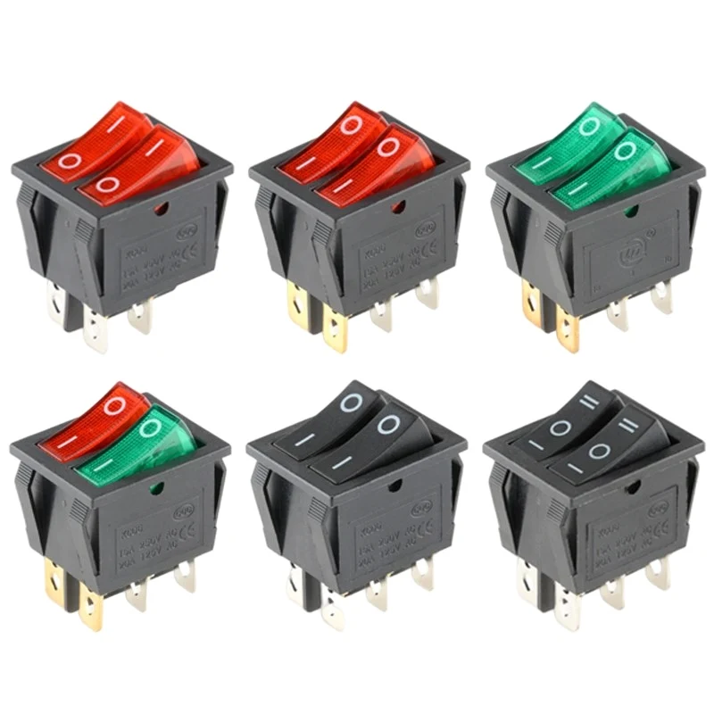 1PCS KCD8 6PIN 16A 250V 20A 125V Double Light Switch Rocker Switch Waterproof ON-OFF KCD6 Boat Power Switch