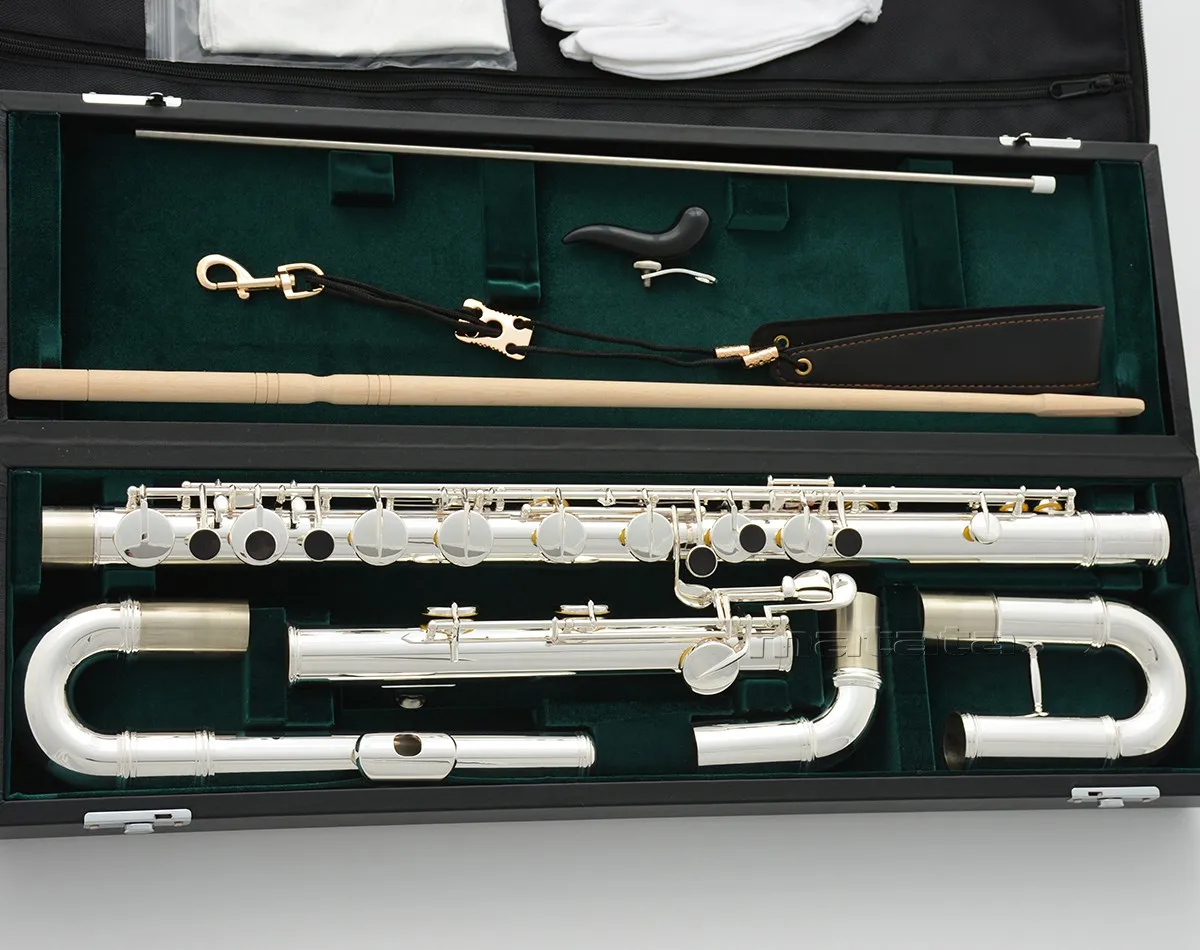 Fast Ship Professional Silver Bass Flute Horizontally vertical Playing D and E Trills NEW