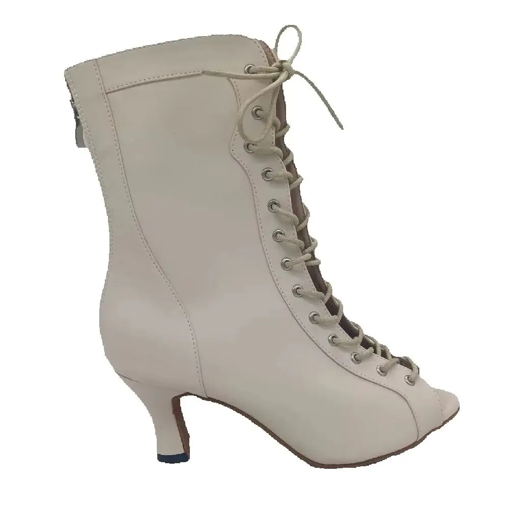 Women Latin Dance Boots Party Salsa Tango Dancing Shoes 7cm Heeled Cream Latin Salsa Dance Shoe Club Ballroom Dance Boot Shoes