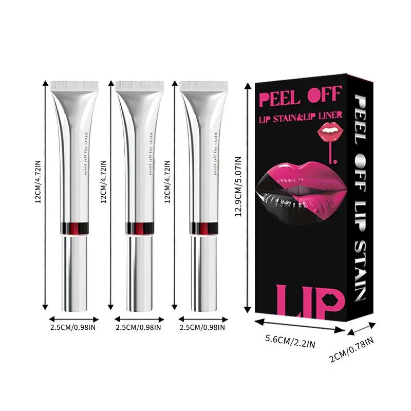 Lip Stain Peel Off Lucidalabbra a lunga durata Set di 3 cosmetici Lip Liner Stain Peel Off per le donne Trucco impermeabile a lunga durata