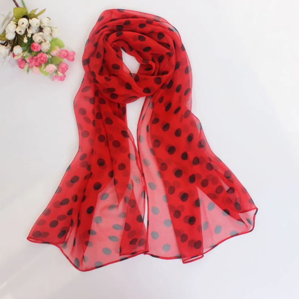 Polka Dot Scarf Ladies Women\'s Scarf Chiffon Scarf Soft Head Wraps Women\'s Lady Summer Sunscreen Air Conditioner Shawl