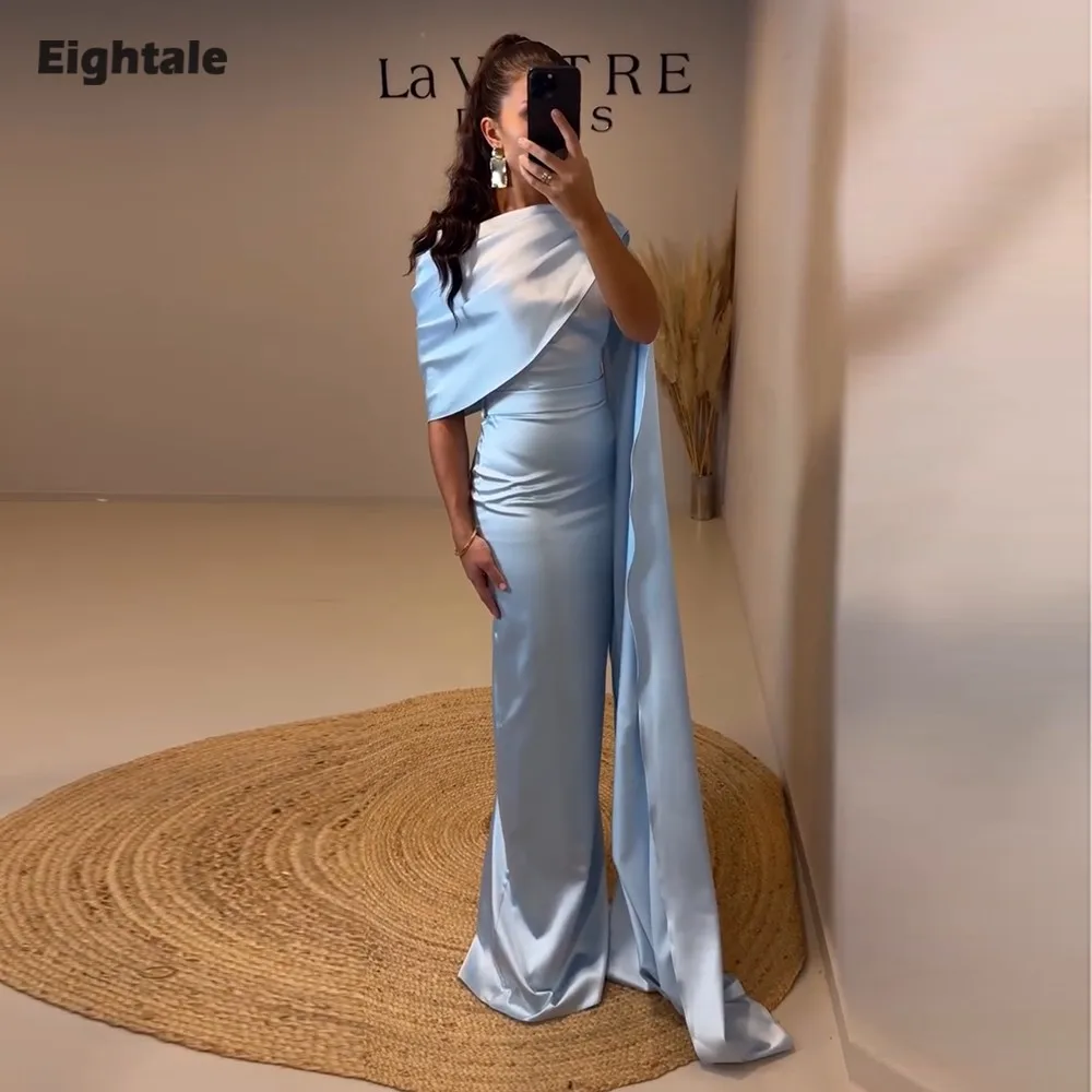 

Eightale Arabic Evening Dresses O-Neck Satin Floor Length Sexy Mermaid Customized Prom Party Gowns for Wedding