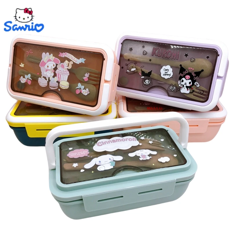 Sanrio Kuromi Lunch Box Kawaii Cinnamoroll Girl Cartoon Outdoor Portable 1000ML Portable Fresh Commuting Hello Kitty Lunch Boxs