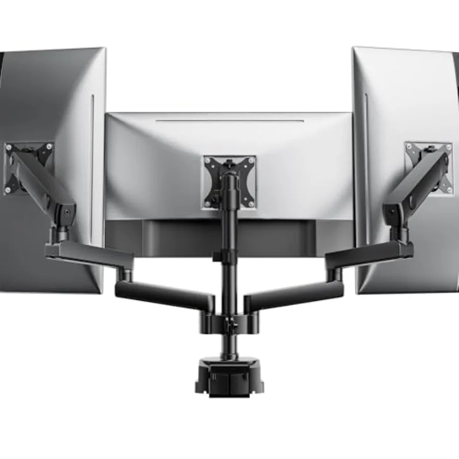 Triple Monitor Mount for Max 27 inch Computer Screens Steel Black Full Motion with Clamp Grommet Mounting Each Arm Holds up to
