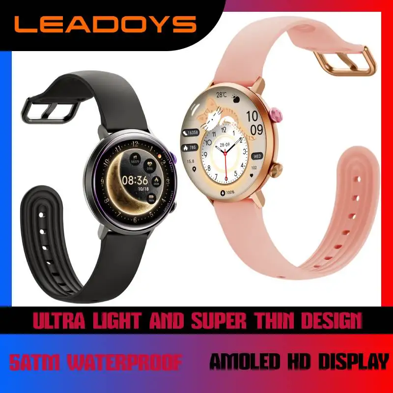 

Умные часы LEADOYS для женщин: ультратонкие, легкие, с отслеживанием здоровья, мониторингом давления/пульса, уведомлениями о сообщениях, водонепроницаемость 5ATM