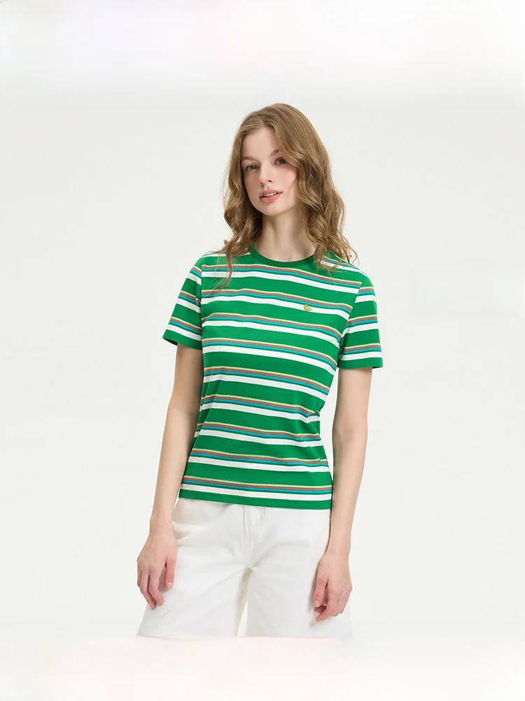 

Faionable Striped round Ne ort Sve T-irt Women's Classic Sle Cotton Blend Comfortable Fit Summer New Arrival