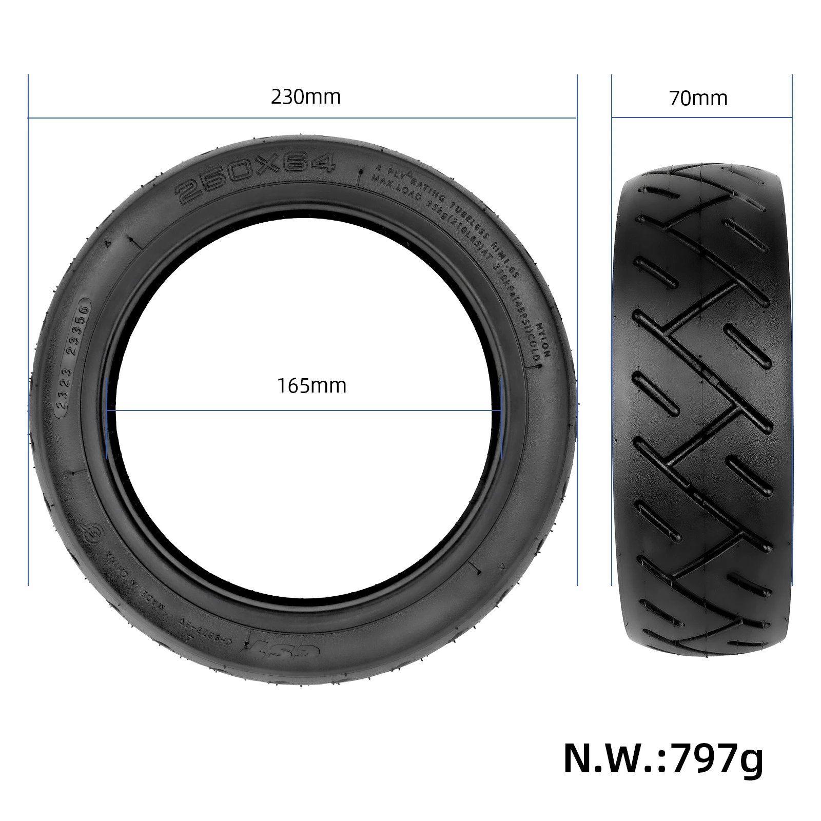 10 Inch 250x64 Vacuum Self-repairing Tyre For Xiaomi Electric Scooter 4 Ultra Tubeless Rubber Tyre Built-in Self-repair Goo Glue