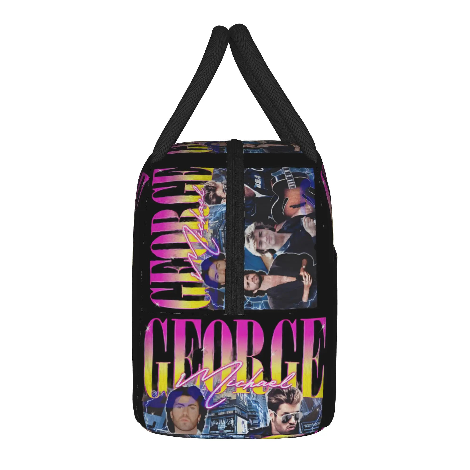 George Michael British Singer Lunch Bag Kawaii Lunch Box Picnic Portable Thermal Tote Handbags For Child Oxford Print Cooler Bag