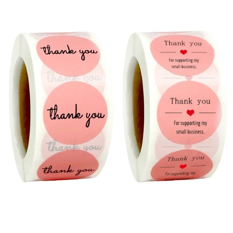 100-500PCS Heart Stickers Thank You Stickers for Business Merci Packaging Stickers Rolling Love for Packaging Decoration