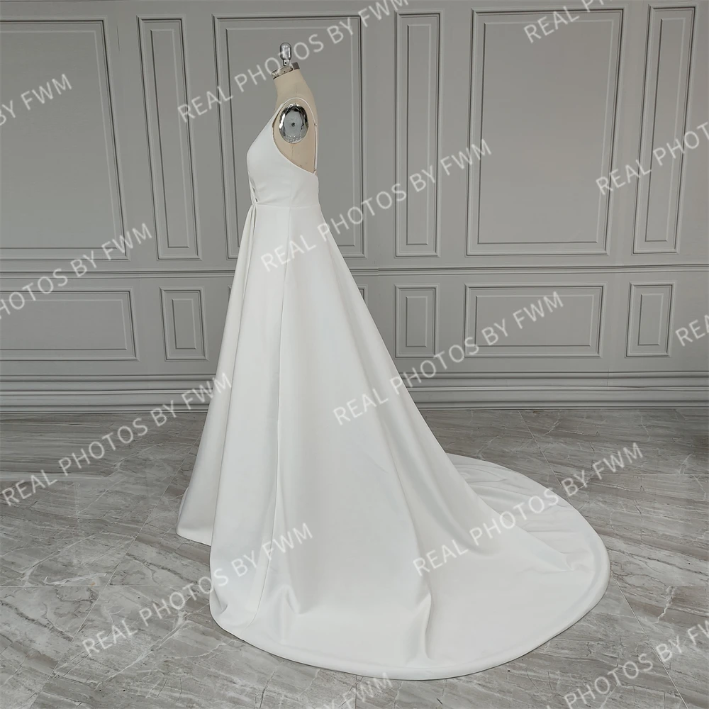 12020 #   Personalizado boho cintas de espaguete alta fenda lateral vestido de casamento baixo volta trem varredura vestido de noiva para mulher novia