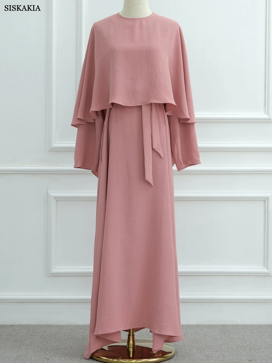 Siskakia Dubai robe élégante coupe cintrée deux pièces robe Cape ceinturée caftan ceinture incluse