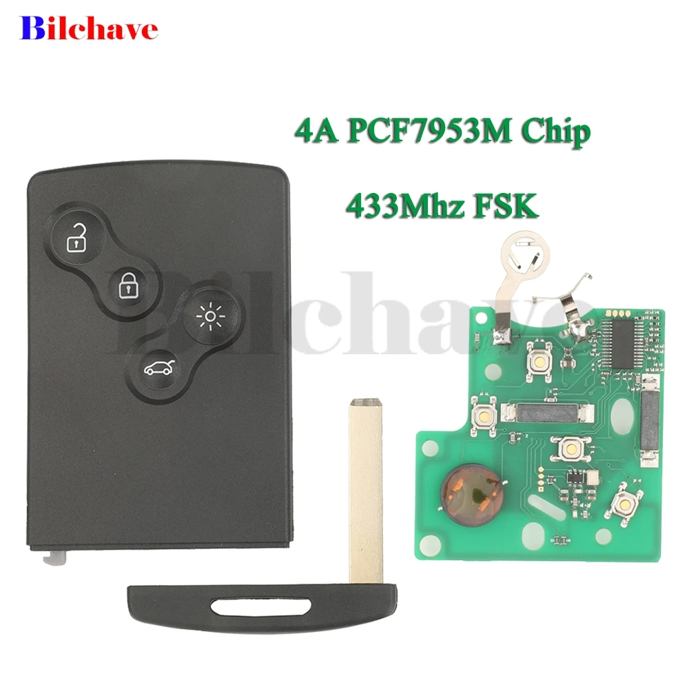 

jingyuqin 4A PCF7953M chip 433Mhz FSK 4 Buttons Smart Remote Car Key Fob For Renault Megane Fluence Laguna Scenic Replacement