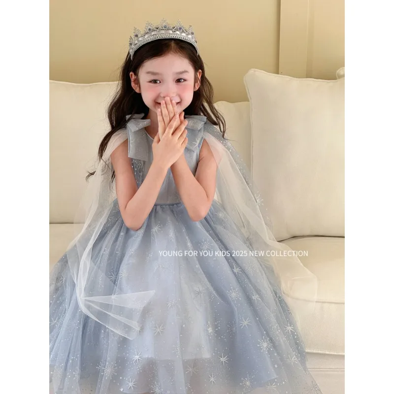 New Girls Summer blue beautiful Dress Childrens Fashionable Sweet and Elegant Princess Dress Kids Designable