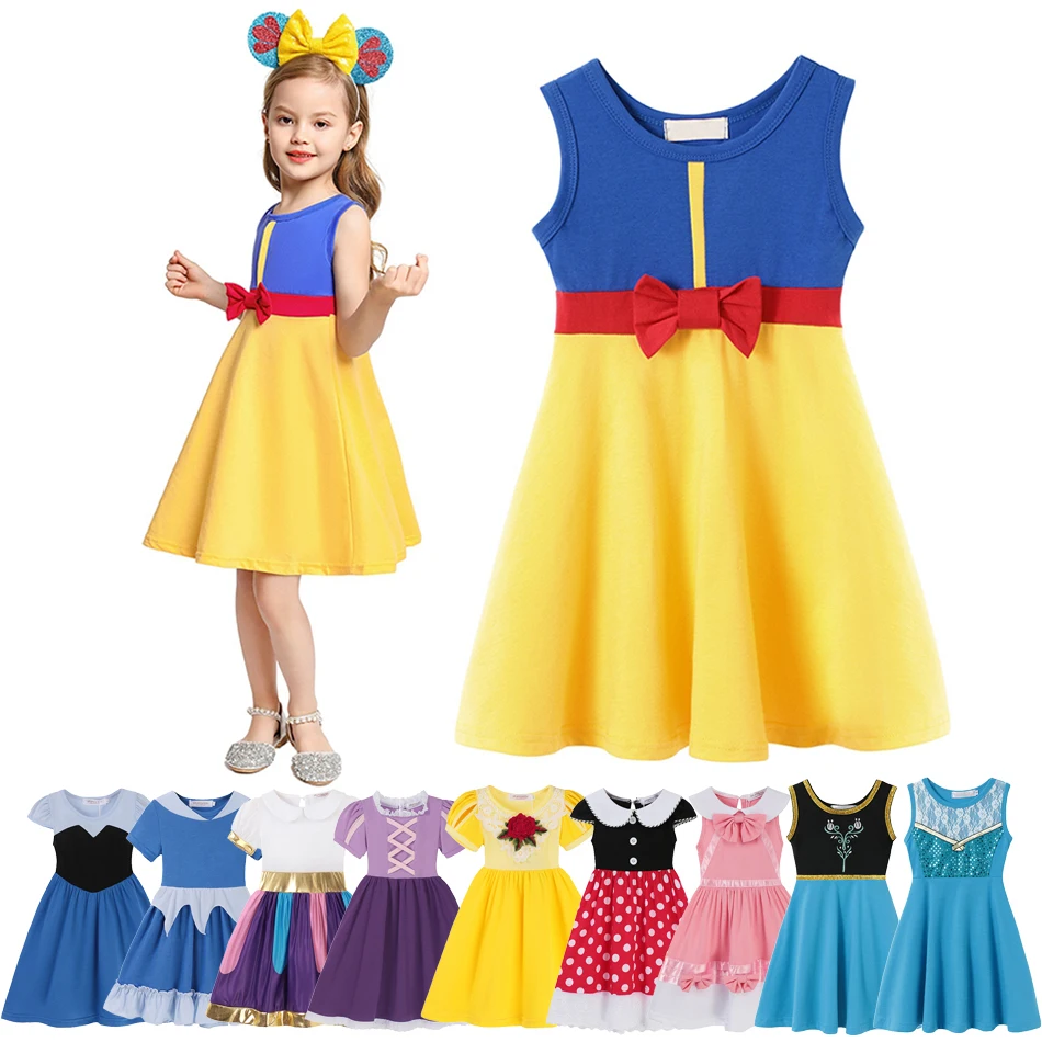 New Summer Multicolour Girls Casual Dress Sleeveless Fancy Clothes With Hair Hoop Brithday Party Princess Costumes Kids Vestidos