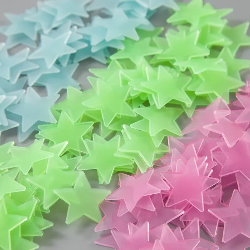 Pegatinas de estrellas luminosas para niños, juguete de pintura fluorescente de PVC que brilla en la oscuridad, 3cm, 100 unids/lote por bolsa