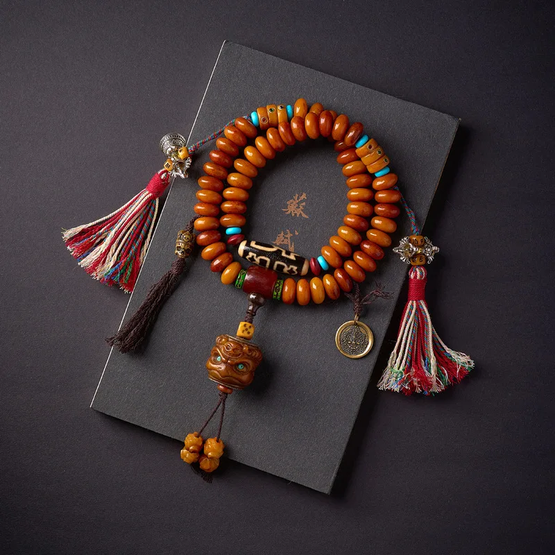 Tibetan Natural Yak Bone Prayer Beads, Bracelet, And Hand-Held Charm – A Collectible Accessory