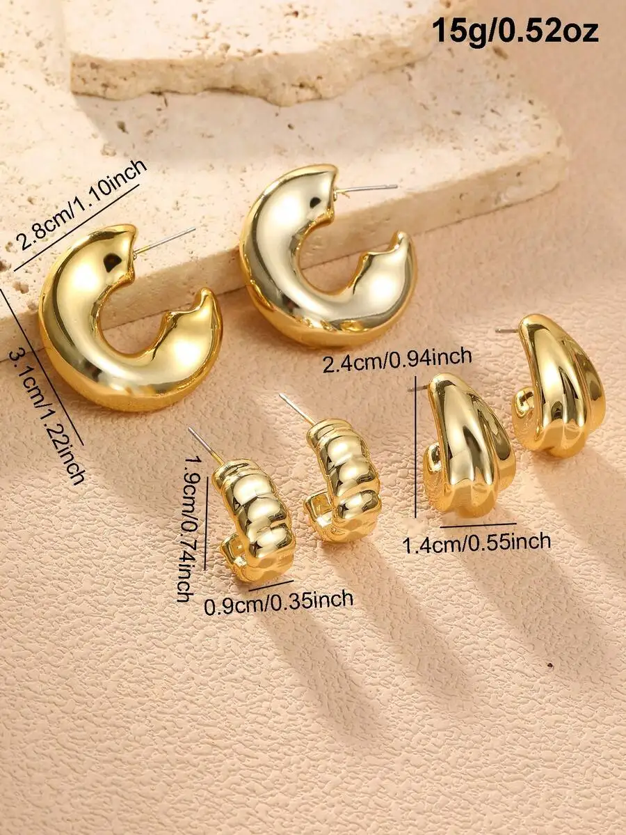 3/9 Paar Set Anmutige C-förmige Ohrringe aus Metall mit Blumenmuster – Schickes Accessoire für den Alltag, Verabredungen und Partys. – Detail 6
