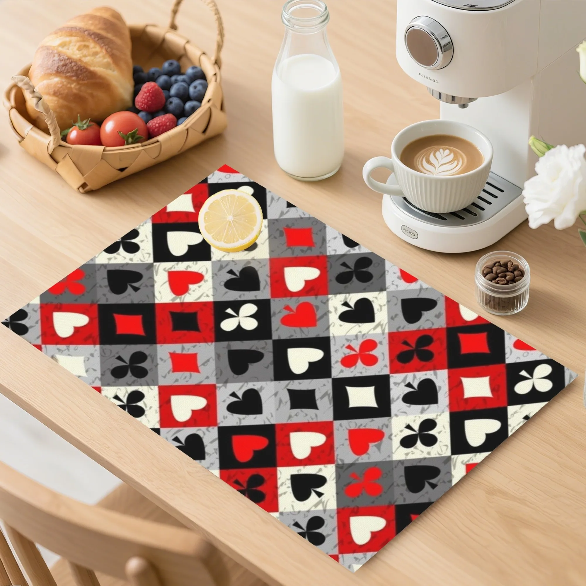 

4 Pcs Poker Theme Washable Placemats Set Heat-Resistant Polyester Table Mats for Kitchen Dining Game Party Indoor Outdoor Use