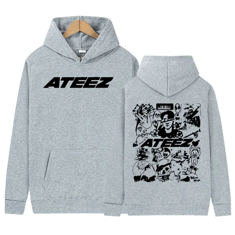 Ateez-男性と女性の韓国のバンド音楽アルバムプリントパーカー、カジュアルkpop服、スウェットシャツ、ヒップホッププルオーバー、特大のパーカー、ファッション