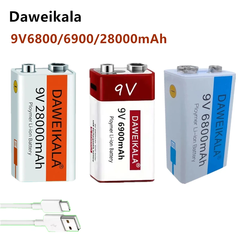 Daweikala 9V 5500mAh-28000mAH Li-ion Rechargeable Battery USB 9V Battery for Multimeter Microphone Toy Remote Control KTV Use