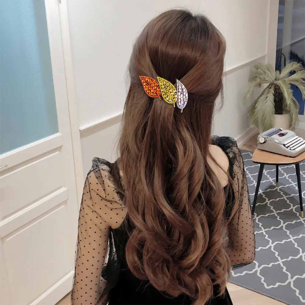 

Shiny Rhinestone Leaf Hair Clip Side Clamp Elegant Crystal Hairpin Hair Styling Decoration for Women Girls Leaf Hairpin